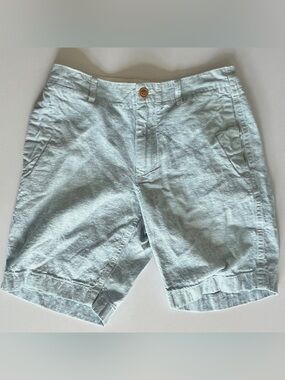 J Crew linen cotton beach shorts mens 28 blue stripe seersucker 9" preppy casual